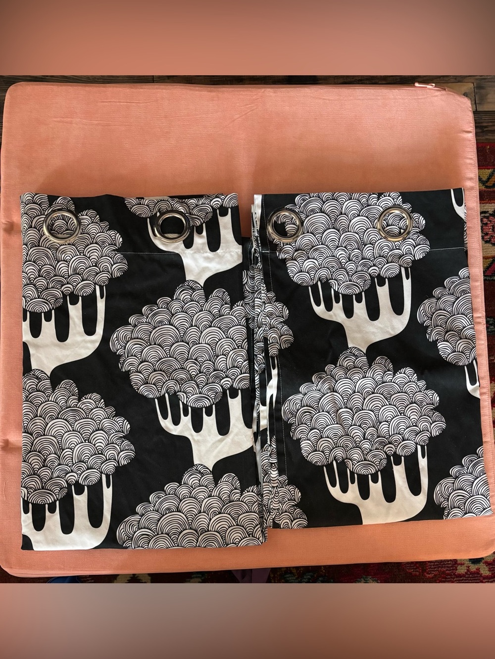 Vintage 1999 IKEA KAJSAMIA BLACK and WHITE tree curtains, set of two 57x98